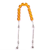 Fıçı Kesim 12x11 mm Ateş Kehribar Zaza Alpaka Püsküllü Tesbih thumbnail 1