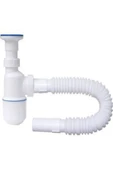 ÖZBEST PLASTİK   Özbest Taslı Körüklü Lavabo Sifonu Paslanmaz Vidalı Taslı Lavabo Gider Borusu - 1