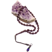 Arpa Kesim 11x7 mm  Ateş Kehribarı 34 Cm Alpaka Püsküllü Tesbih thumbnail 2