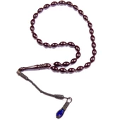 Arpa Kesim 11x7 mm  Ateş Kehribarı 34 Cm Alpaka Püsküllü Tesbih thumbnail 1