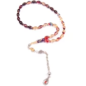 Arpa Kesim 11x7 mm Ateş Kehribar 32 Cm Alpaka Püsküllü Tesbih thumbnail 1