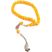 Tekerlek Kesim 11x8 mm  Sıkma Kehribar 32 Cm Alpaka Püsküllü Tesbih thumbnail 1