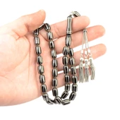 Kapsül Kesim 12x8 mm İşlemeli Erzurum Oltu Taşı  Gümüş Püsküllü Tesbih thumbnail 2