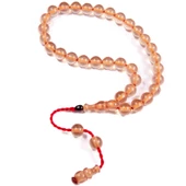 Küre Kesim 11x11 mm Şeffaf Ateş Kehribar Havşa Delim  Sistem Püsküllü Tesbih thumbnail 1