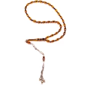 Arpa Kesim 11x6 mm Özel Seri Ateş Kehribar Gümüş Püsküllü Tesbih thumbnail 1