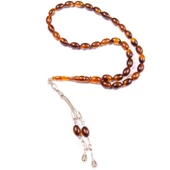 Beyzi Kesim 12x8 mm Sıkma Kehribar Alpaka Püsküllü Tesbih thumbnail 1