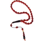 Arpa Kesim 10x7 mm İmzalı Ateş Kehribar  Sistem Püsküllü Tesbih thumbnail 1