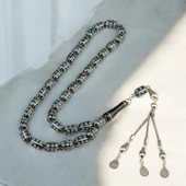 Kapsül Kesim 12x7 mm İşlemeli Erzurum Oltu Taşı  Gümüş Püsküllü Tesbih - 1
