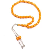 Kapsül Kesim 11x9 mm Sıkma Kehribar 35 Cm Alpaka Püsküllü Tesbih thumbnail 1