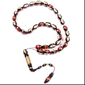 Arpa Kesim 13x9 mm Pirinç Sarmal Deve Kemikli Mineli Kuka  Sistem Püsküllü Tesbih thumbnail 1