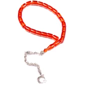 Fıçı Kesim 10x8 mm Efe Boy Ateş Kehribar Alpaka Püsküllü Tesbih thumbnail 1