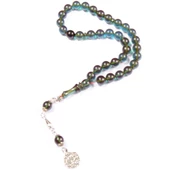 Küre Kesim 8x8 mm Bilek Boy Ateş Kehribar Alpaka Püsküllü Tesbih thumbnail 1