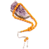 Kapsül Kesim 11x9 mm Sıkma Kehribar 35 Cm Alpaka Püsküllü Tesbih thumbnail 2