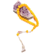 Tekerlek Kesim 11x8 mm  Sıkma Kehribar 32 Cm Alpaka Püsküllü Tesbih thumbnail 2