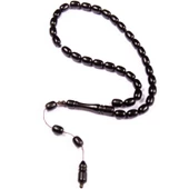 Kapsül Kesim 11x8 mm Siyah Renk Sıkma Kehribar  Sistem Püsküllü Tesbih thumbnail 1