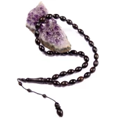 Arpa Kesim 14x10 mm İri Boy Abanoz Ağacı  Sistem Püsküllü Tesbih thumbnail 2