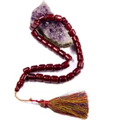 Fıçı Kesim 14x13 mm Koleksiyonluk Osmanlı Benzetme Sıkma Kehribar Saray Püsküllü Tesbih thumbnail 2