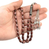 Kapsül Kesim 11x7 mm İşlemeli Erzurum Oltu Taşı  Gümüş Püsküllü Tesbih - 2
