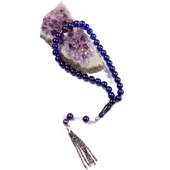 Küre Kesim 9x9 mm Parlament Mavisi Ateş Kehribar Alpaka Püsküllü Tesbih thumbnail 2