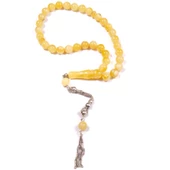 Küre Kesim 9x9 mm Damla Kehribar Gümüş Püsküllü Tesbih 21 GRAM thumbnail 2