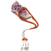 Fıçı Kesim 8x7 mm Özel Seri Osmanlı Benzetme Sıkma Kehribar 29 Cm Alpaka Püsküllü Tesbih thumbnail 2