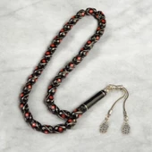 Kapsül Kesim 10x7 mm İşlemeli Erzurum Oltu Taşı  Gümüş Püsküllü Tesbih thumbnail 1