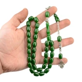 Kapsül Kesim 12x9 mm Sıkma Kehribar Alpaka Püsküllü Tesbih thumbnail 2