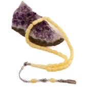 Kapsül Kesim 10X6 mm Damla Kehribar Gümüş Püsküllü Tesbih 17 GRAM thumbnail 2