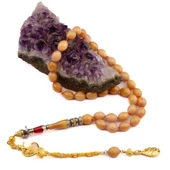 Arpa Kesim 11x8 mm Nakkaş İmameli Sıkma Kehribar Alpaka Püskülü Tesbih thumbnail 2