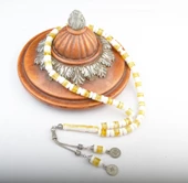 Kesme Kesim 16x9mm Sürmeli Beyrut Kehribar Alpaka Püsküllü Tesbih thumbnail 1