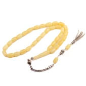 Kapsül Kesim 10X6 mm Damla Kehribar Gümüş Püsküllü Tesbih 17 GRAM thumbnail 1