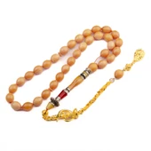 Arpa Kesim 11x8 mm Nakkaş İmameli Sıkma Kehribar Alpaka Püskülü Tesbih thumbnail 1