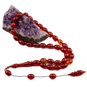 Özel Seri İri Boy Arpa Kesim 14x11 mm Sıkma Kehribar Sistem Püsküllü Tesbih thumbnail 2