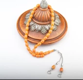 Kapsül Kesim 12x9mm Sıkma Kehribar Alpaka Püsküllü Tesbih thumbnail 1