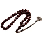 Özel Seri Osmanlı Benzetme Küre Kesim 12x12 mm Sıkma Kehribar Gümüş Püsküllü Tesbih thumbnail 1