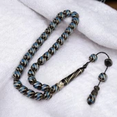 İşlemeli Erzurum Oltu Taşı Fıçı Kesim 9x9 mm Sistem Püsküllü Tesbih thumbnail 1