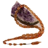 Kapsül Kesim 13x9 mm Kalem İşçilik Ateş Kehribarı Sistem Püsküllü Tesbih thumbnail 2