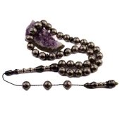 Koleksiyonluk Özel Seri Full Gümüş İşlemeli Küre Kesim 19x19 mm Ateş Kehribarı Sistem Püsküllü Tesbih thumbnail 2