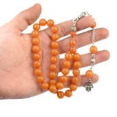 Küre Kesim 10x10 mm Sıkma Kehribar Alpaka Püsküllü Tesbih thumbnail 2