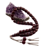 Koleksiyonluk Osmanlı Benzetme Fıçı Kesim 12x12 mm Sıkma Kehribar Alpaka Püsküllü Tesbih thumbnail 2