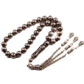 Özel Seri Usta İşi  İşlemeli Küre Kesim 10x10 mm Kuka Gümüş  Püsküllü Tesbih thumbnail 1