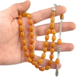 Kapsül Kesim 11x9 mm Sıkma Kehribar Alpaka Püsküllü Tesbih thumbnail 2