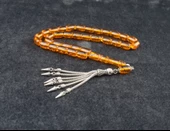 Kapsül Kesim 12x8mm Fosilli Beyrut Kehribarı Alpaka Püsküllü Tesbih thumbnail 2