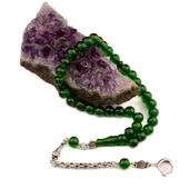 Küre Kesim 9X8 Bilek Boy Ateş Kehribarı Alpaka Püsküllü Tesbih thumbnail 2