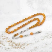 Kapsül Kesim 11x9 mm Sıkma Kehribar Alpaka Püsküllü Tesbih thumbnail 1