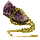 Arpa Kesim 10x8 mm Zar Kehribar Yeni Döküm Gümüş Püsküllü Tesbih thumbnail 2