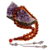 Küre Kesim 11x10 mm Ateş Kehribar Alpaka Püsküllü Tesbih thumbnail 2