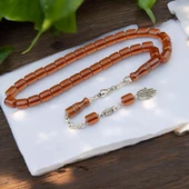 Fıçı Kesim 10x9 mm Ateş Kehribar Alpaka Püsküllü Tesbih thumbnail 1