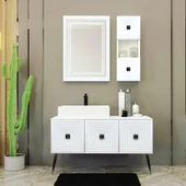 Denko Burcu 120 cm MDF Bej Banyo Dolabı Aynalı Üst Modülü thumbnail 2