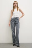 Yüksek Bel Kesik Paça Wide Leg Jean Füme - 2
